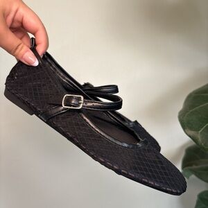 Black Mesh Mary Jane Ballet Flats
